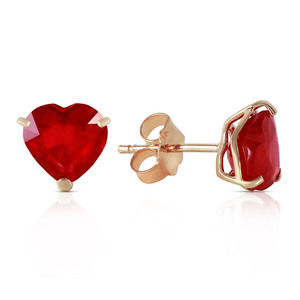 14K. SOLID GOLD STUD EARRING WITH NATURAL HEART RUBIES (Yellow Gold)